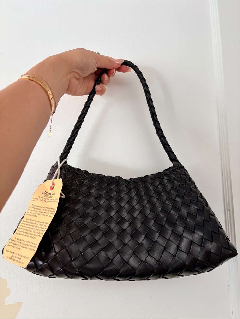 Black Woven Shoulder Bag - Classic Women's Handbag